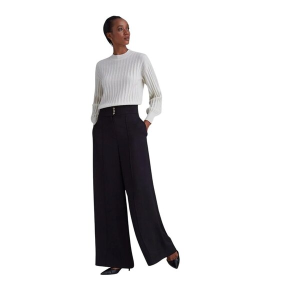 NWT Club Monaco Black High Rise Pants Pockets Size 12 Soft Wide Leg - Picture 3 of 11